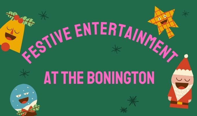 Festive entertainment at The Bonington. Christmas cartoon characters on green background